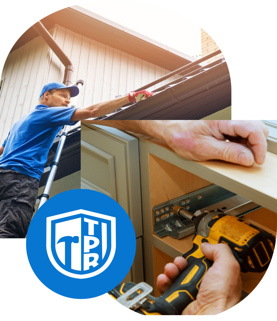 Total Property Repair performing gutter cleaning and cabinet installation as part of complete home maintenance services.